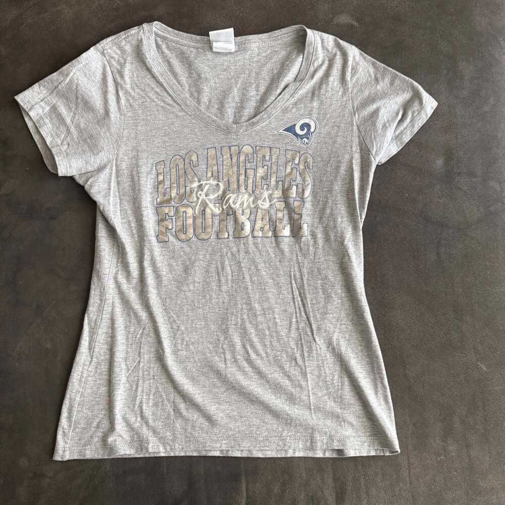 Los Angeles Rams Womens NFL Team Apparel Gray V-Neck T-Shirt S Cotton Blend